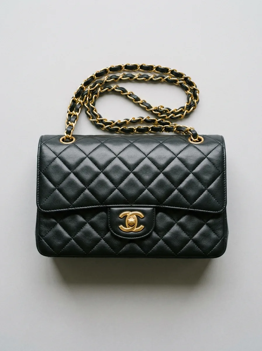 1990s quilted caviar leather flap bag, black with gold hardware